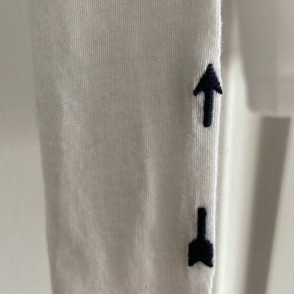 The Upside Women’s Long Sleeve White Top with Multi Color Arm Stripes - Picture 6 of 7